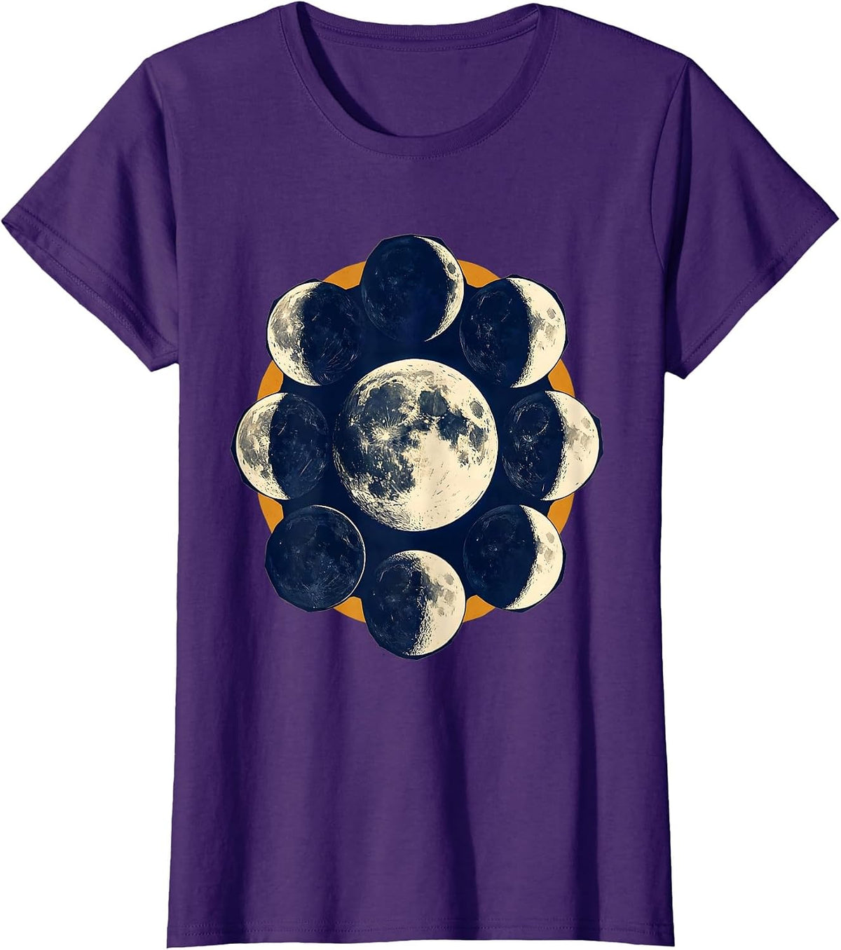 Women's Lunar Phase Cycle Astronomy Linocut Science Lover T-Shirt - Purple