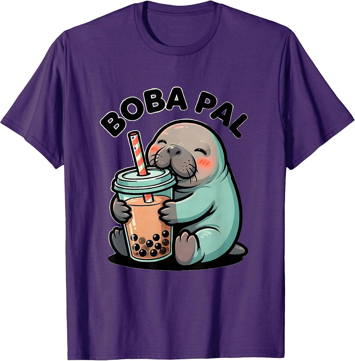 Boba Pal Cute Kawaii Manatee Bubble Tea Lover Girl Gift T-Shirt - Purple
