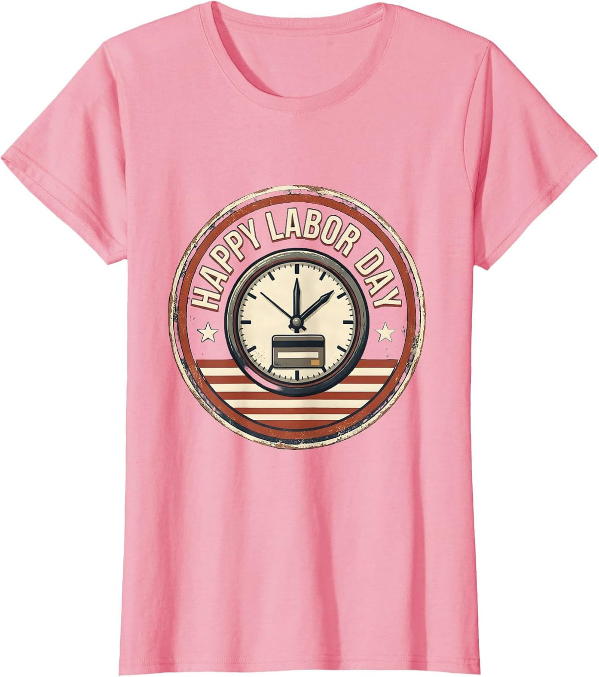 Women's Happy Labor Day Vintage Badge Union Worker Patriotic Holiday T-Shirt - Pink
