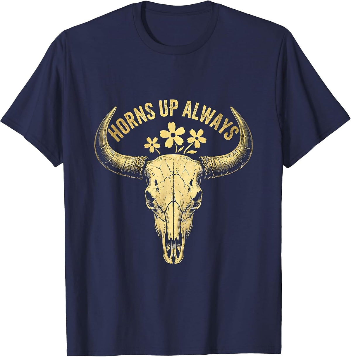 Horns Up Always Bold Metal Music Design T-Shirt - Navy Blue