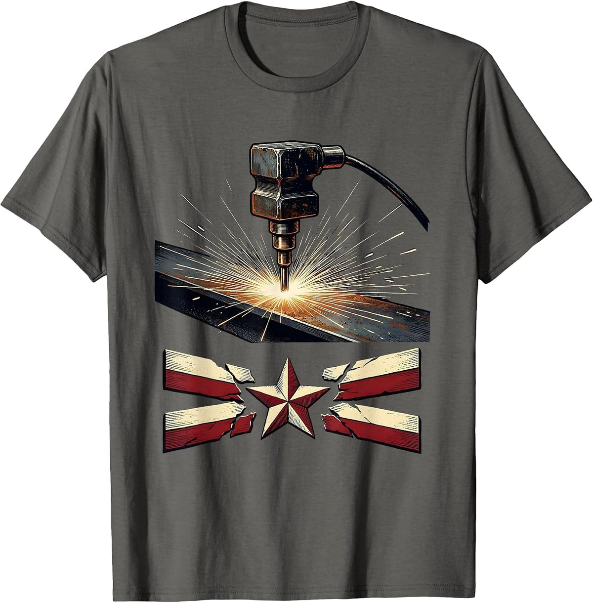 Welding Electrode Holder Patriotic Oilfield Worker Pride T-Shirt - Asphalt Grey