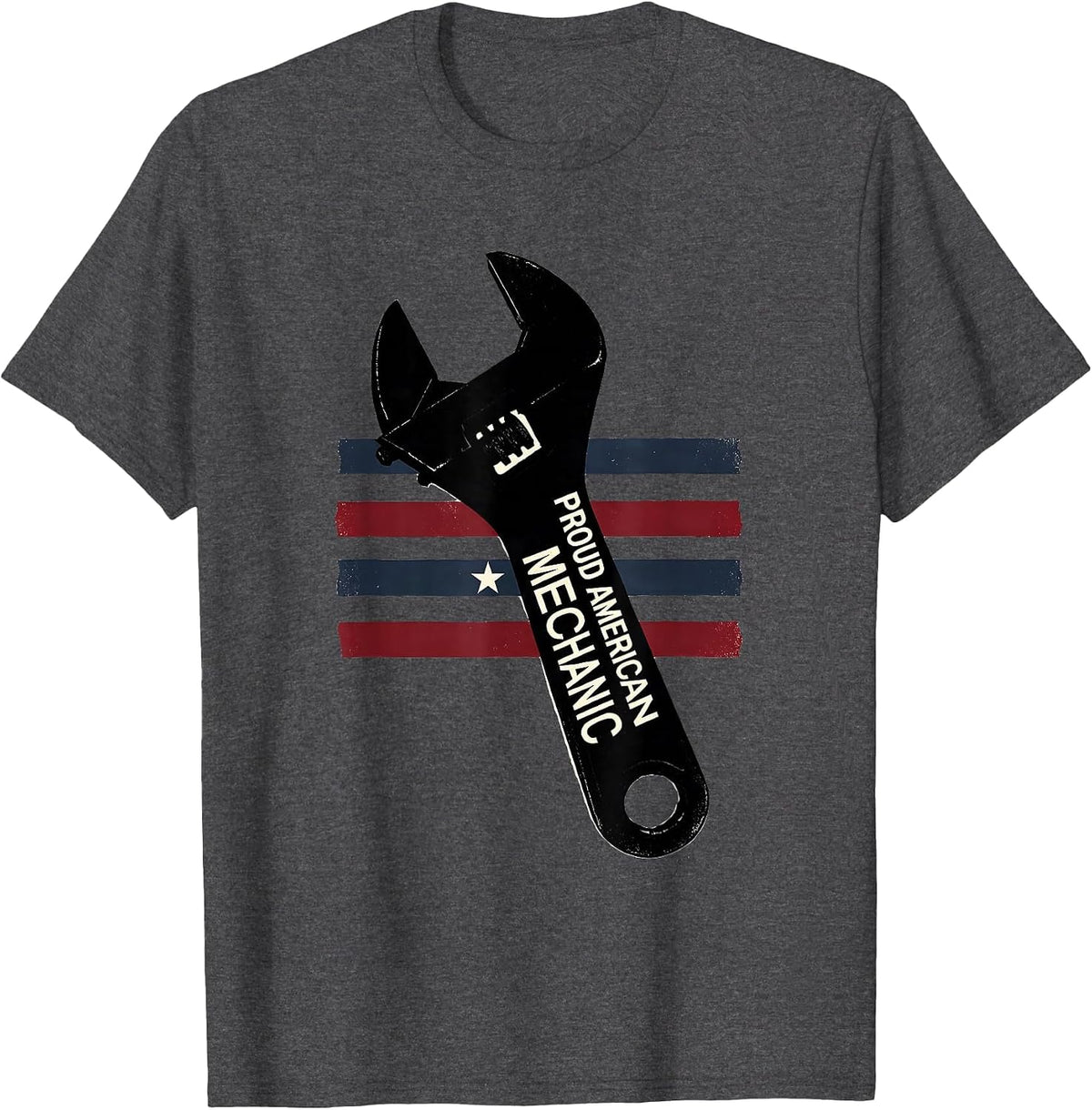 Men's Proud American Mechanic Flat Patriotic Wrench Tool Worker T-Shirt - Dark Heather Grey