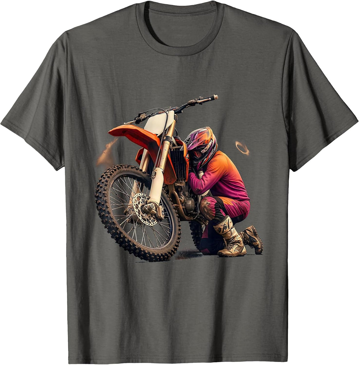 Helmeted Motocross Rider Funny Dirt Bike Biker Gift T-Shirt - Asphalt Grey