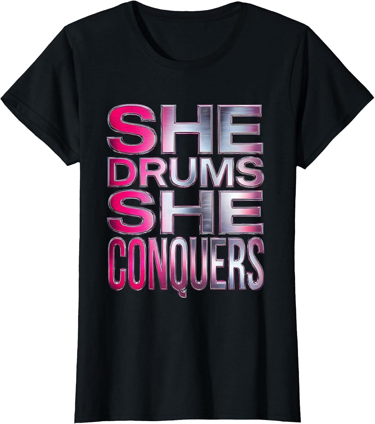 She Drums She Conquers Band Music Design T-Shirt - Black