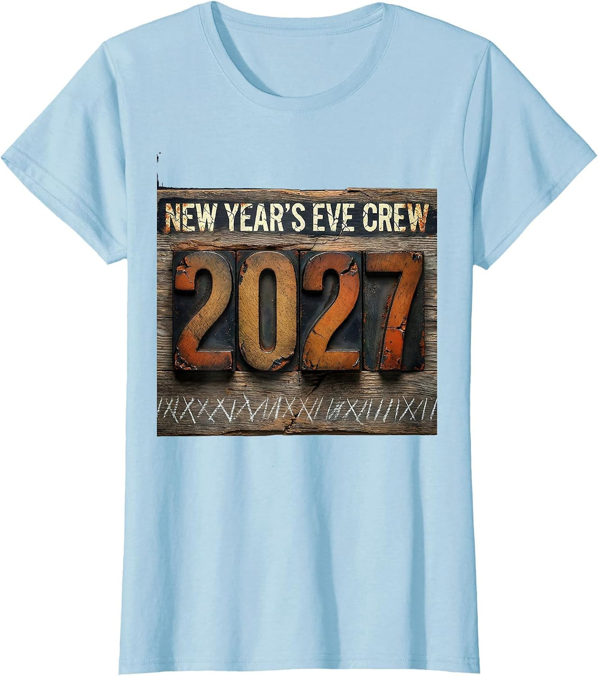 New Year's Eve Crew 2027 Distressed Family Matching Holiday T-Shirt - Baby Blue