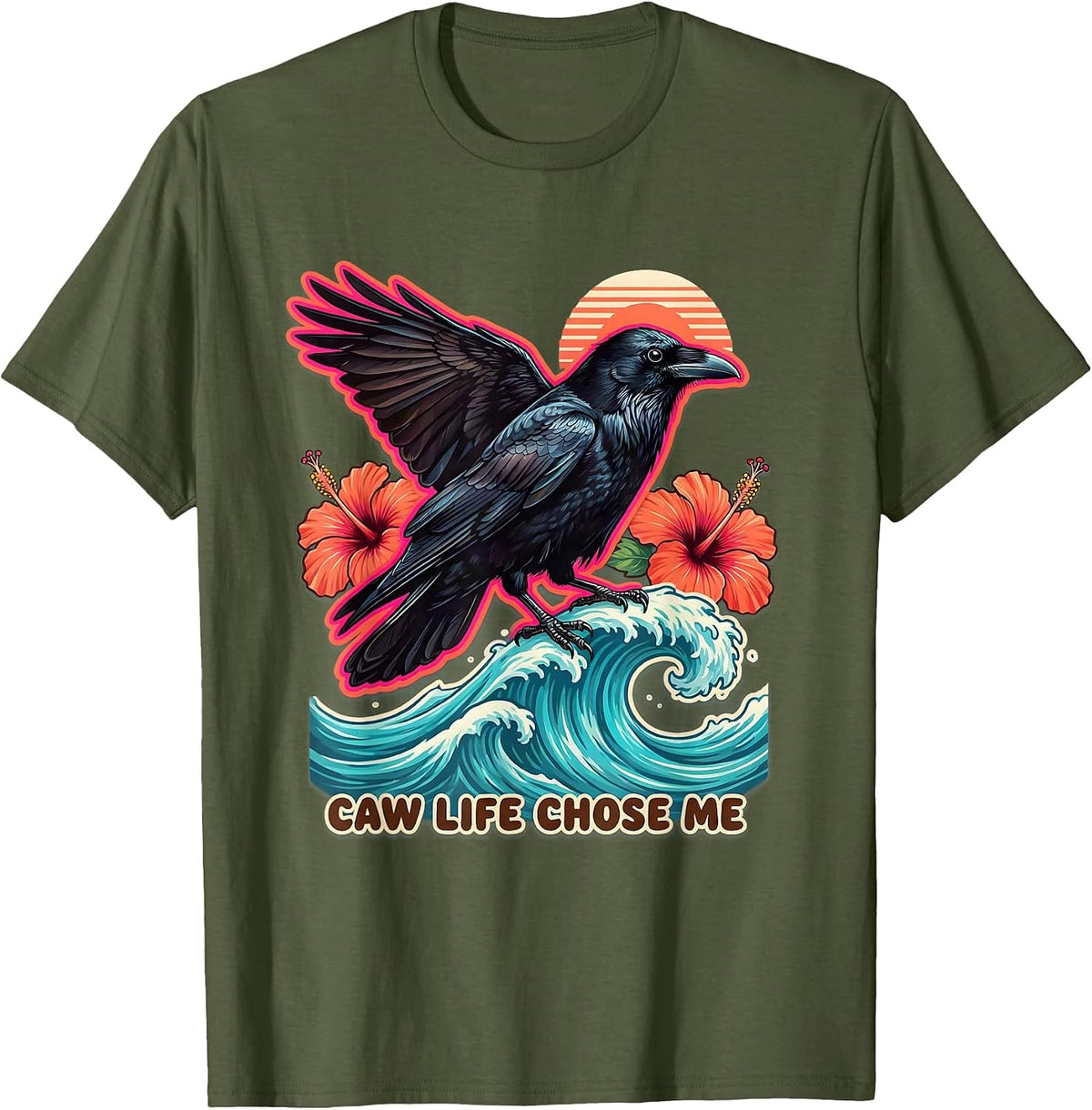 Men's Caw Life Chose Me Crow Bird Lover Design T-Shirt - Olive Green