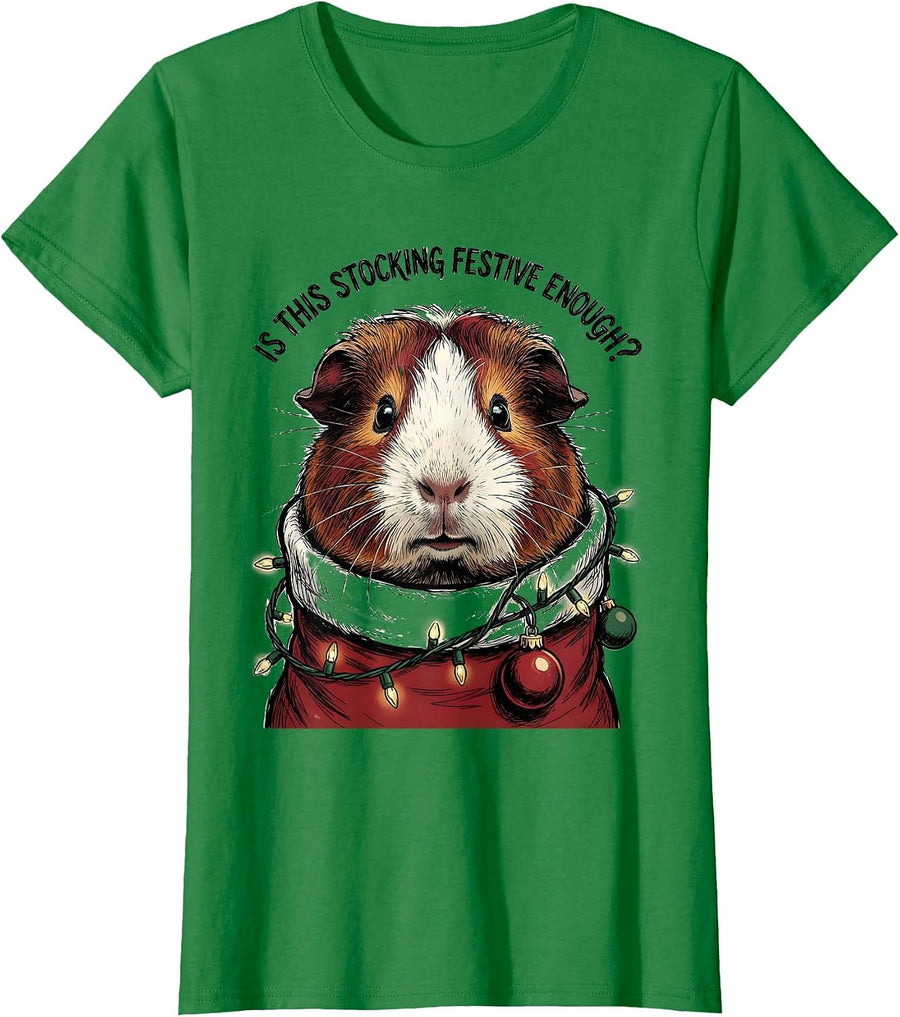 Women's Is This Stocking Festive Enough Grumpy Pet Christmas Humor T-Shirt - Kelly Green