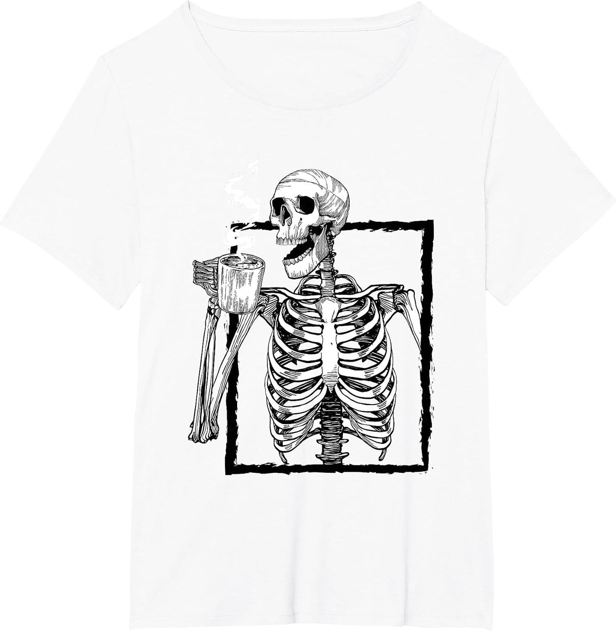 Skeleton Drinking Coffee Lover Funny Halloween Skull T-Shirt - White