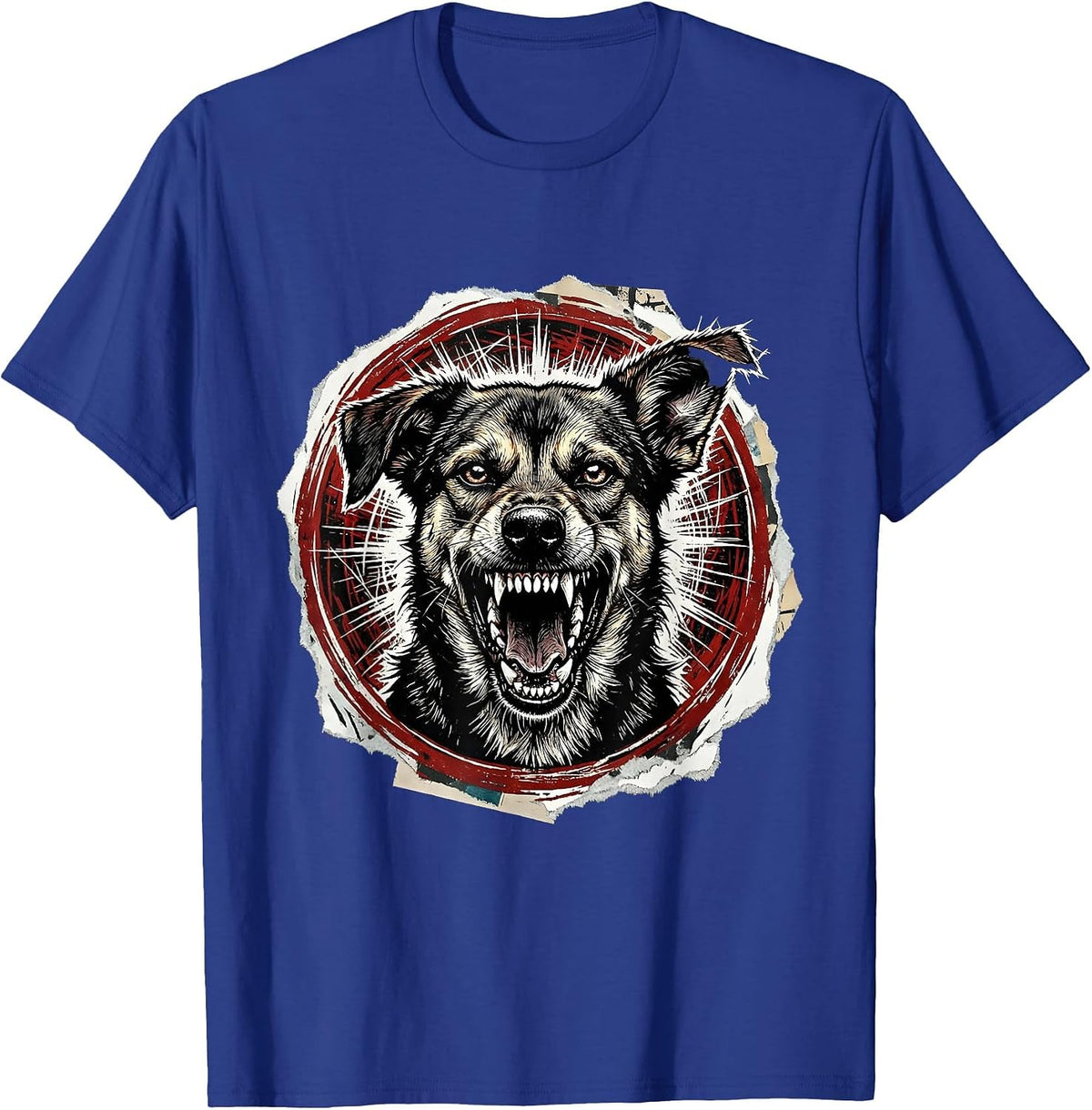 Feral Stray Dog Snarling Torn Ear Wild Art T-Shirt - Royal Blue