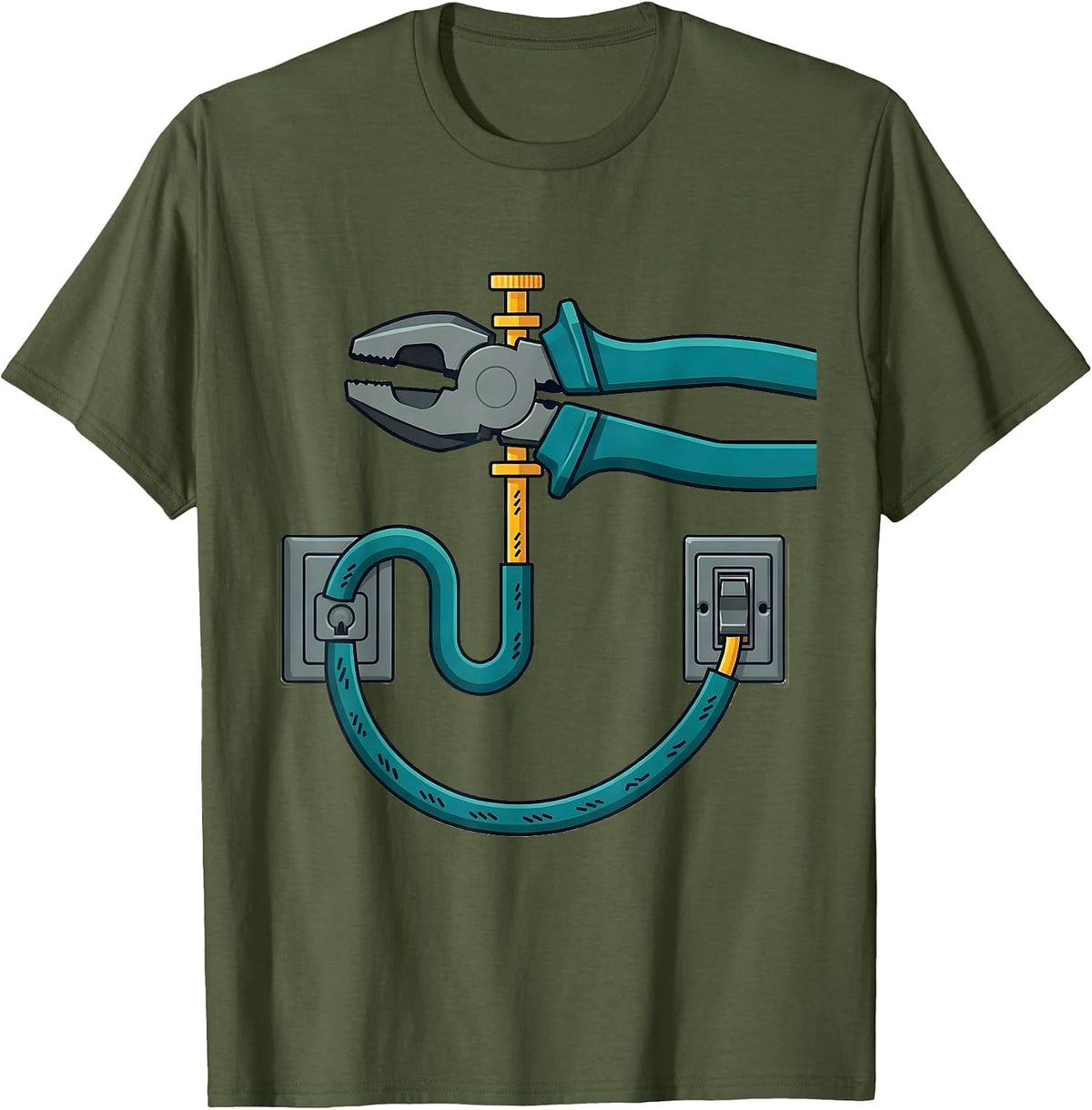 Lineman's Pliers Electrician Occupation Pride T-Shirt - Olive Green