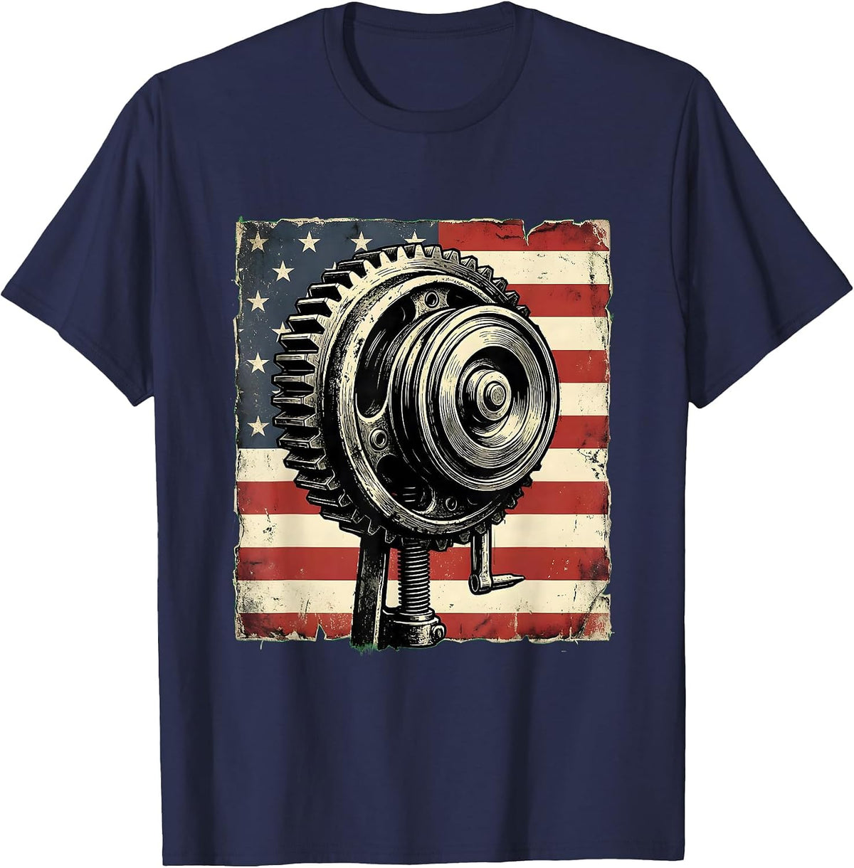 Men's Three-Jaw Gear Puller Patriotic Mechanic Oilfield Worker T-Shirt - Navy Blue