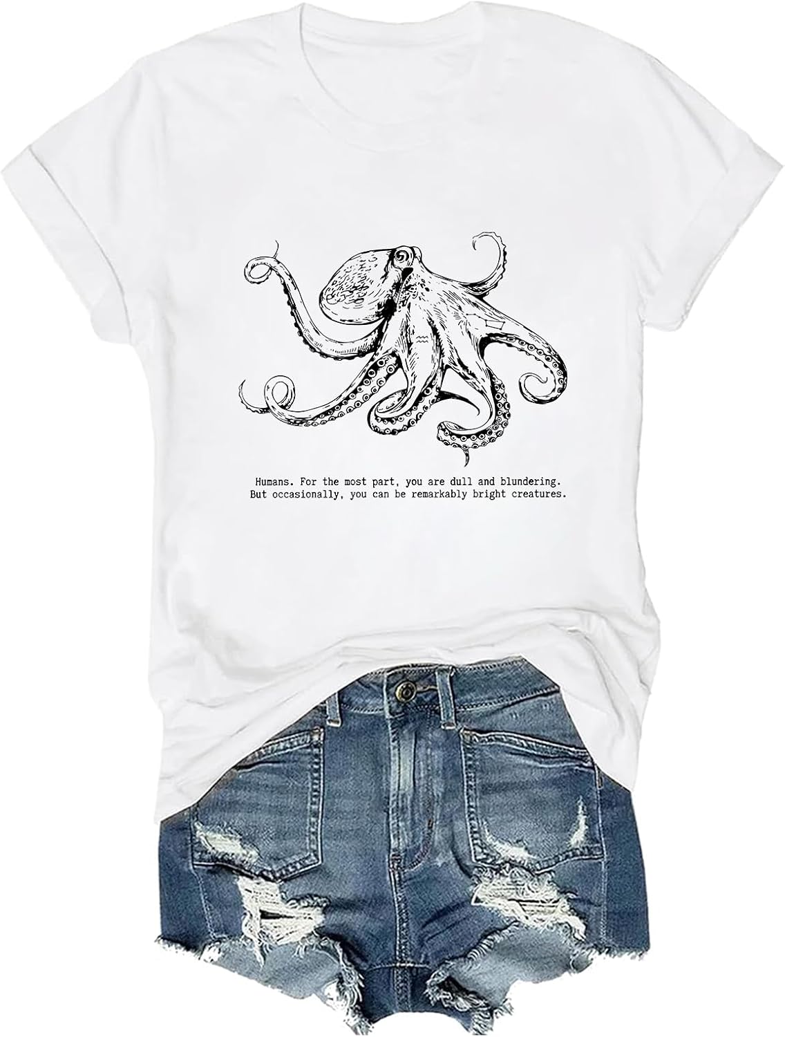Octopus Shirt Funny Lover Literary Book Fans T-Shirt - White