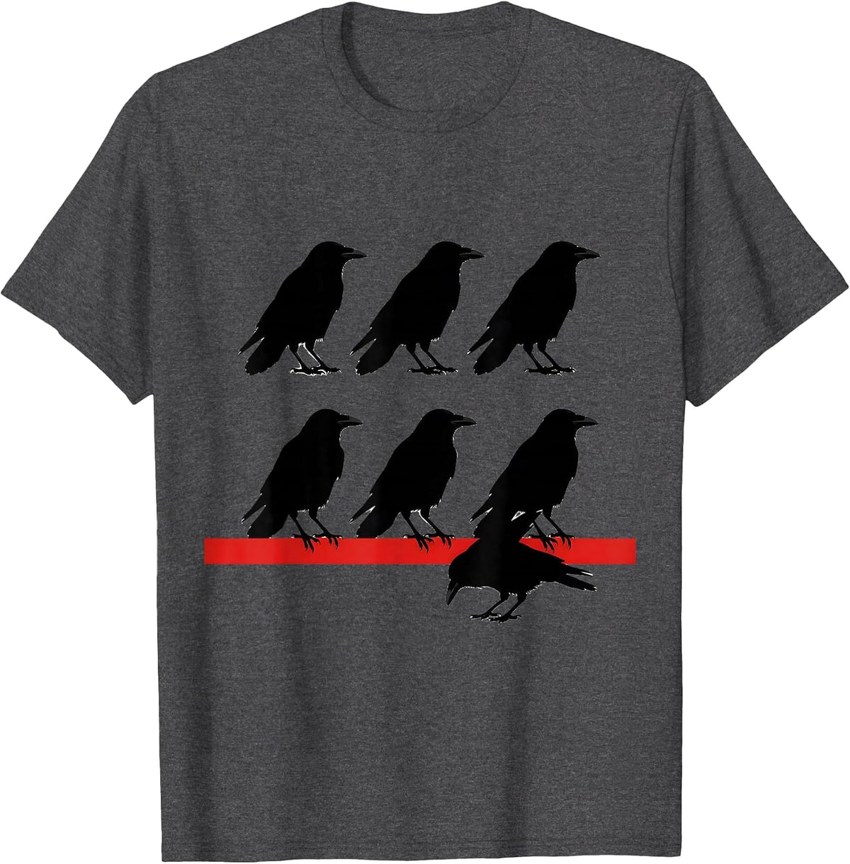 Men's Six Crow Silhouettes Dark Humor Bird Lover Gothic T-Shirt - Dark Heather Grey