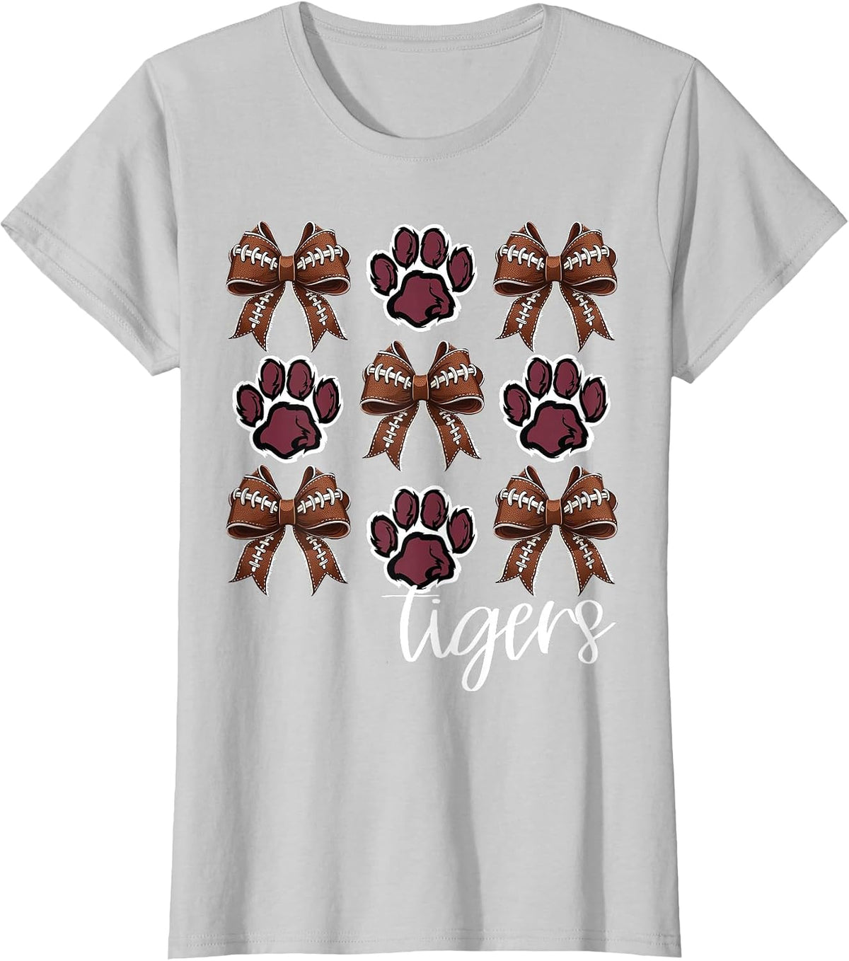 Tigers Football Mom Coquette Bows Game Day Maroon Tigers T-Shirt - Silver Grey