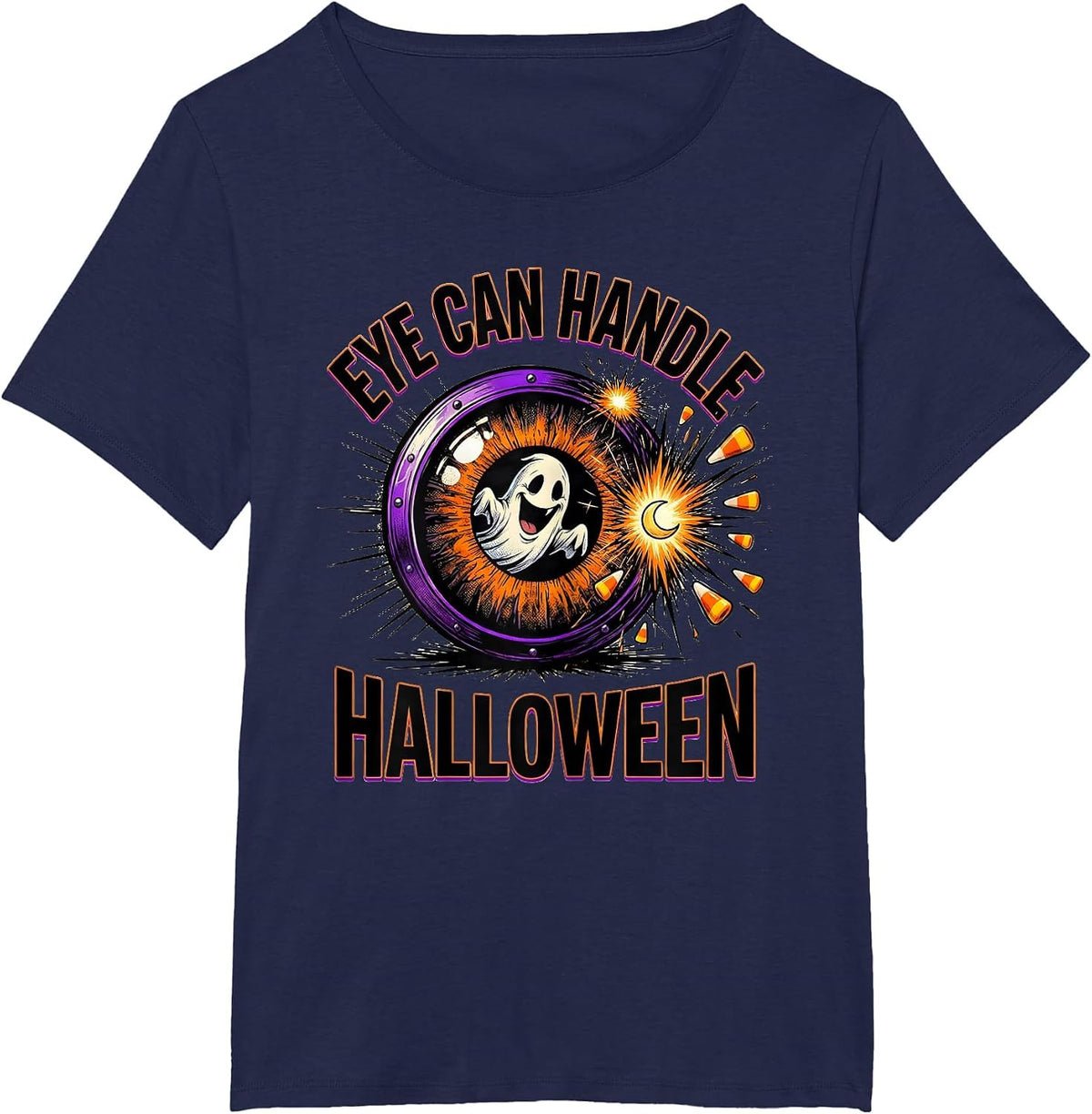 Women's Eye Can Handle Halloween Comic Book Ghost Optometrist T-Shirt - Navy Blue