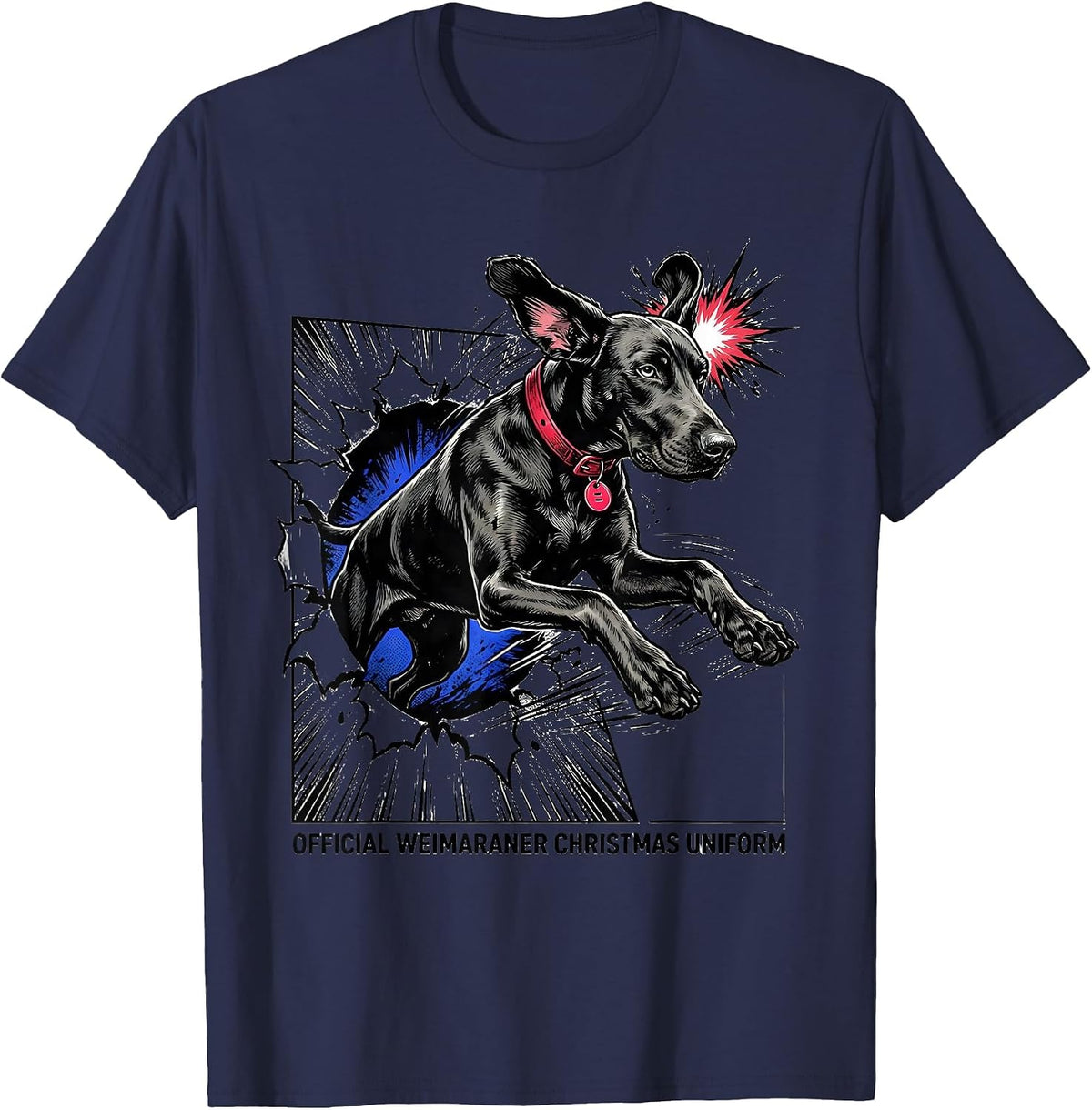Official Weimaraner Christmas Uniform Comic Book Dog Lover T-Shirt - Navy Blue