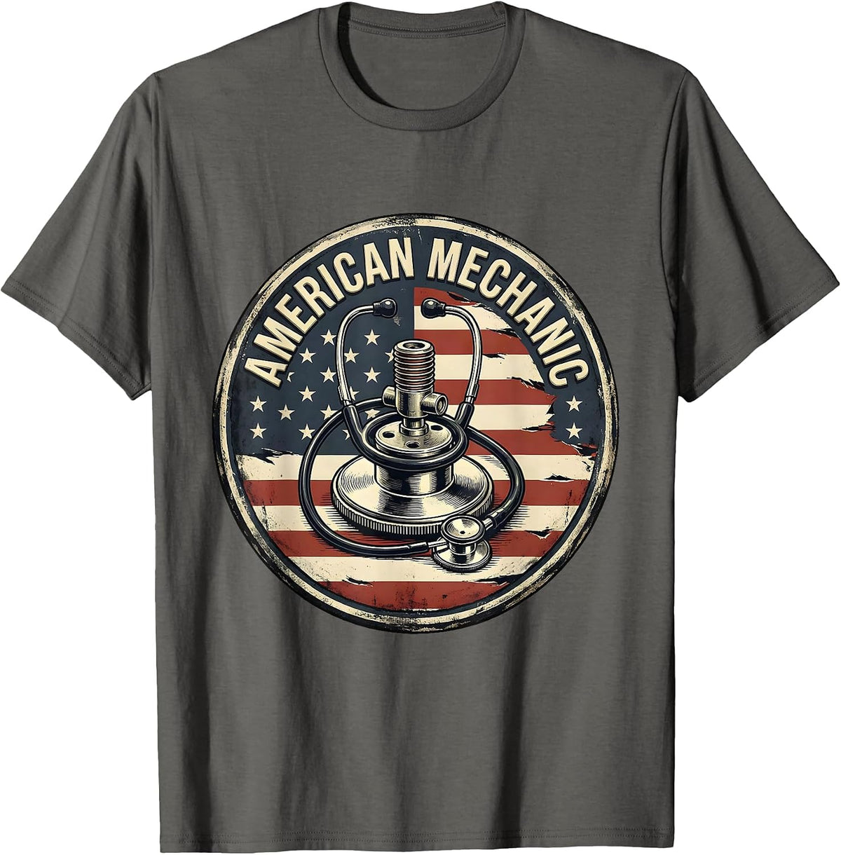 American Mechanic Vintage Patriotic Mechanic Gift T-Shirt - Asphalt Grey