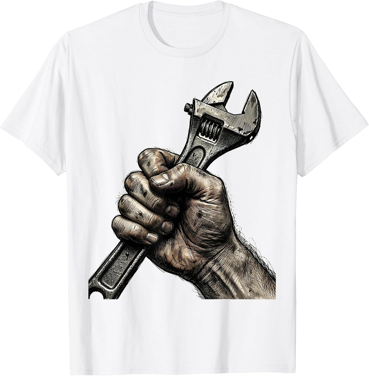 Men's Grease Monkey Mechanic Wrench Graphic Tee T-Shirt - White