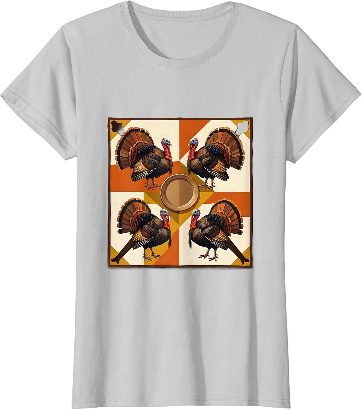 Quilted Turkey Crew Thanksgiving Family Matching T-Shirt - Silver Grey