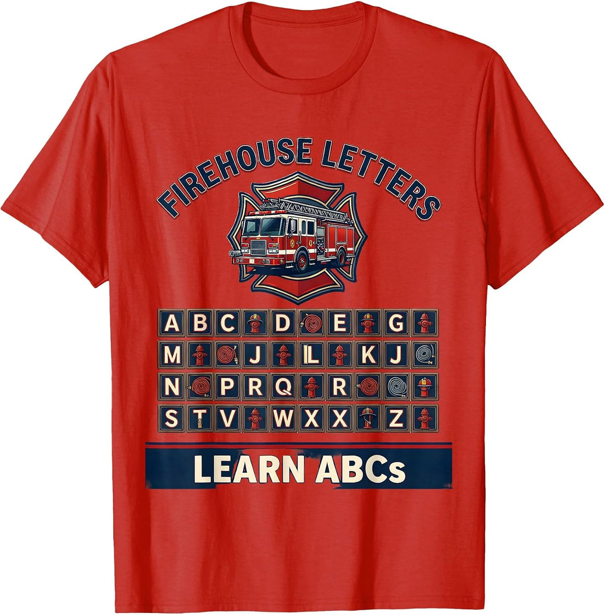 Men's Firehouse Letters Learn ABCs Teacher Preschool Alphabet T-Shirt - Red