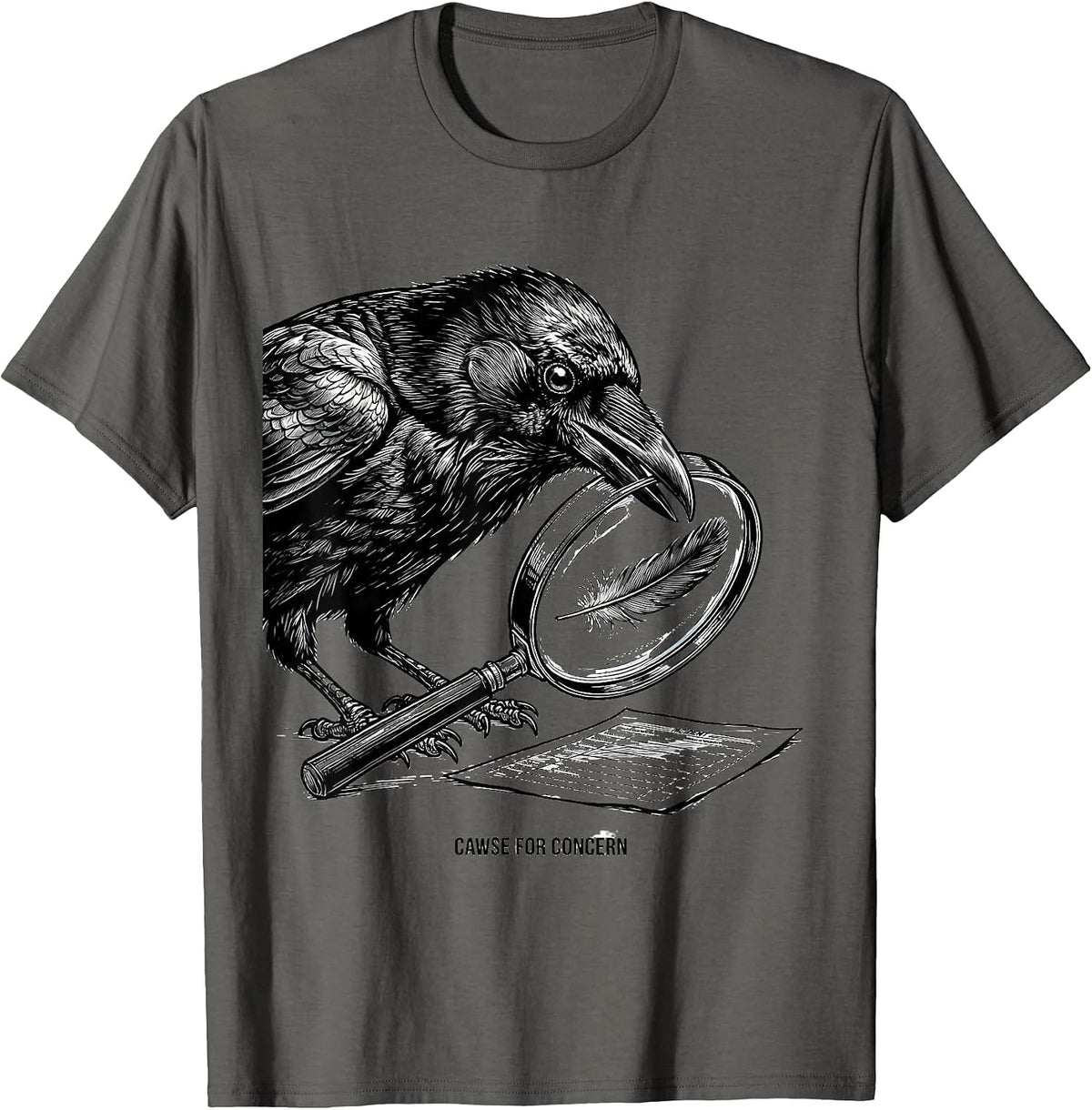 Cawse For Concern Dark Humor Gothic Crow Raven Bird Lover T-Shirt - Asphalt Grey