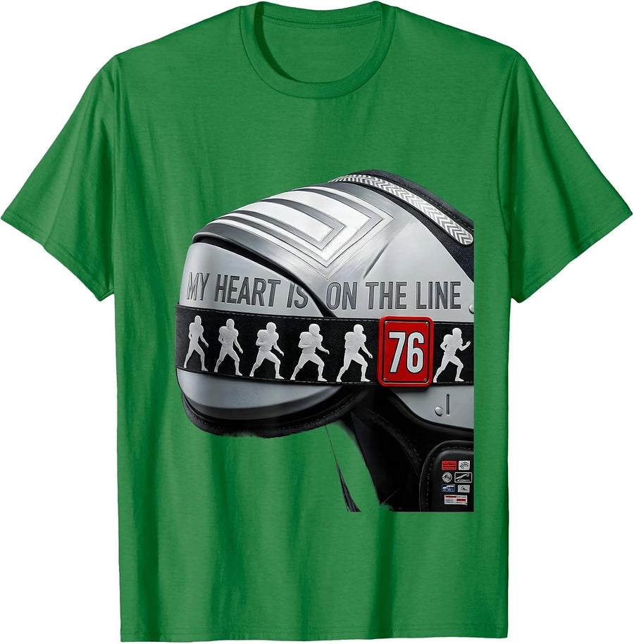 Men's My Heart Is On The Line 76 Racing Livery Football Lineman T-Shirt - Kelly Green