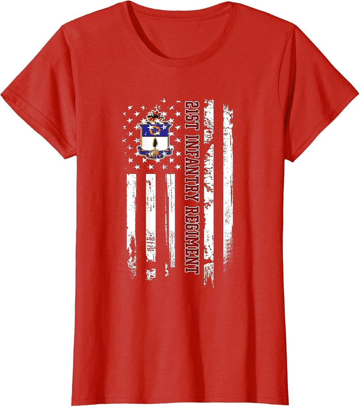 21st Infantry Regiment Veteran USA Flag Veterans Day Xmas T-Shirt - Red