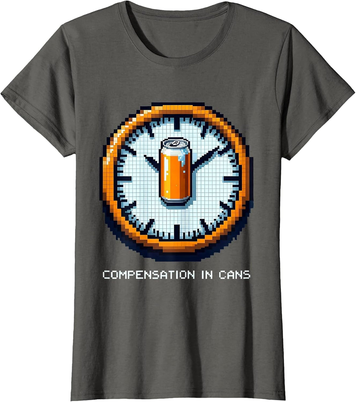 Women's Compensation In Cans Pixel Art Funny Beer Lover Labor Day T-Shirt - Asphalt Grey