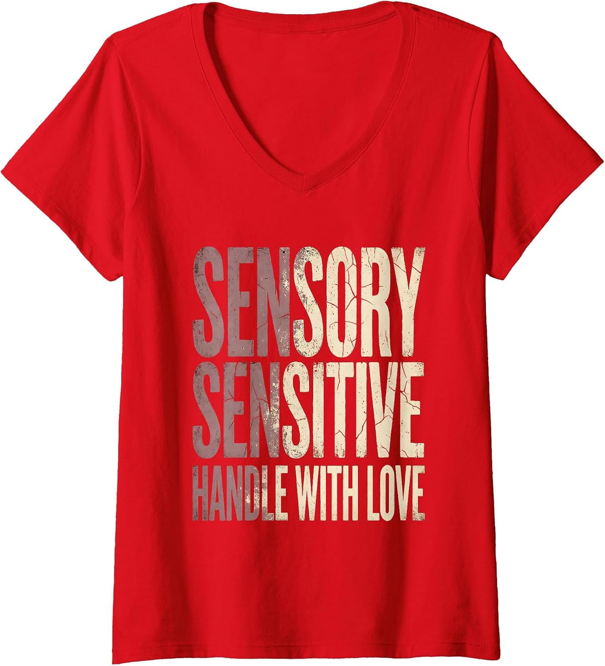 Women's Sensory Sensitive Handle With Love Autism Design V-Neck T-Shirt - Red