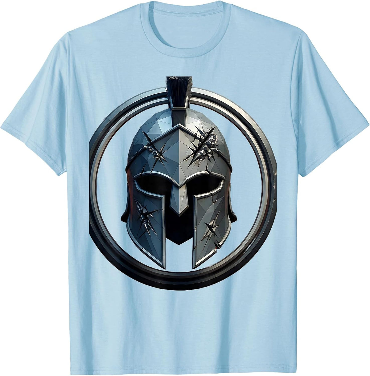 Men's Stoic Warrior Helmet Battle Scars Graphic Tee T-Shirt - Baby Blue