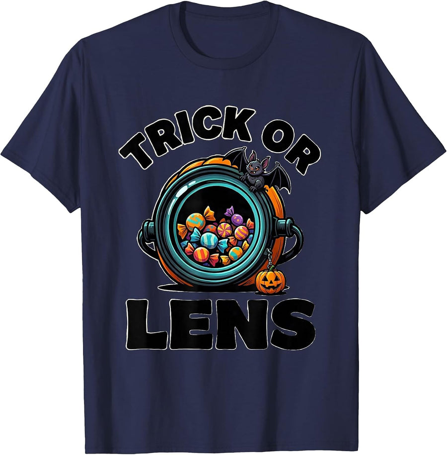Trick or Lens Cartoon Halloween Optometrist Eye Doctor T-Shirt - Navy Blue