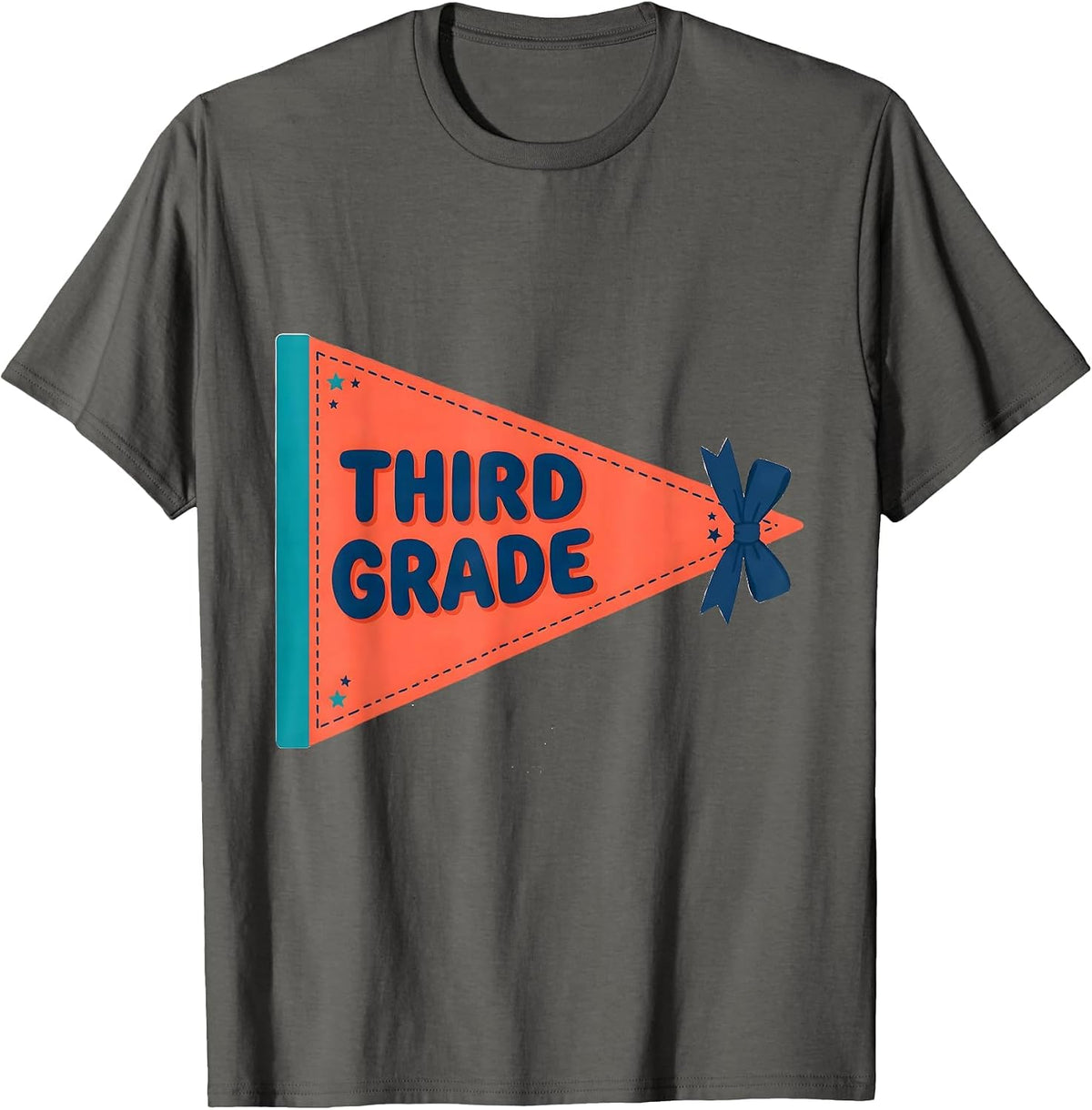 Third Grade Preppy Pennant Flag Back to School Teacher T-Shirt - Asphalt Grey