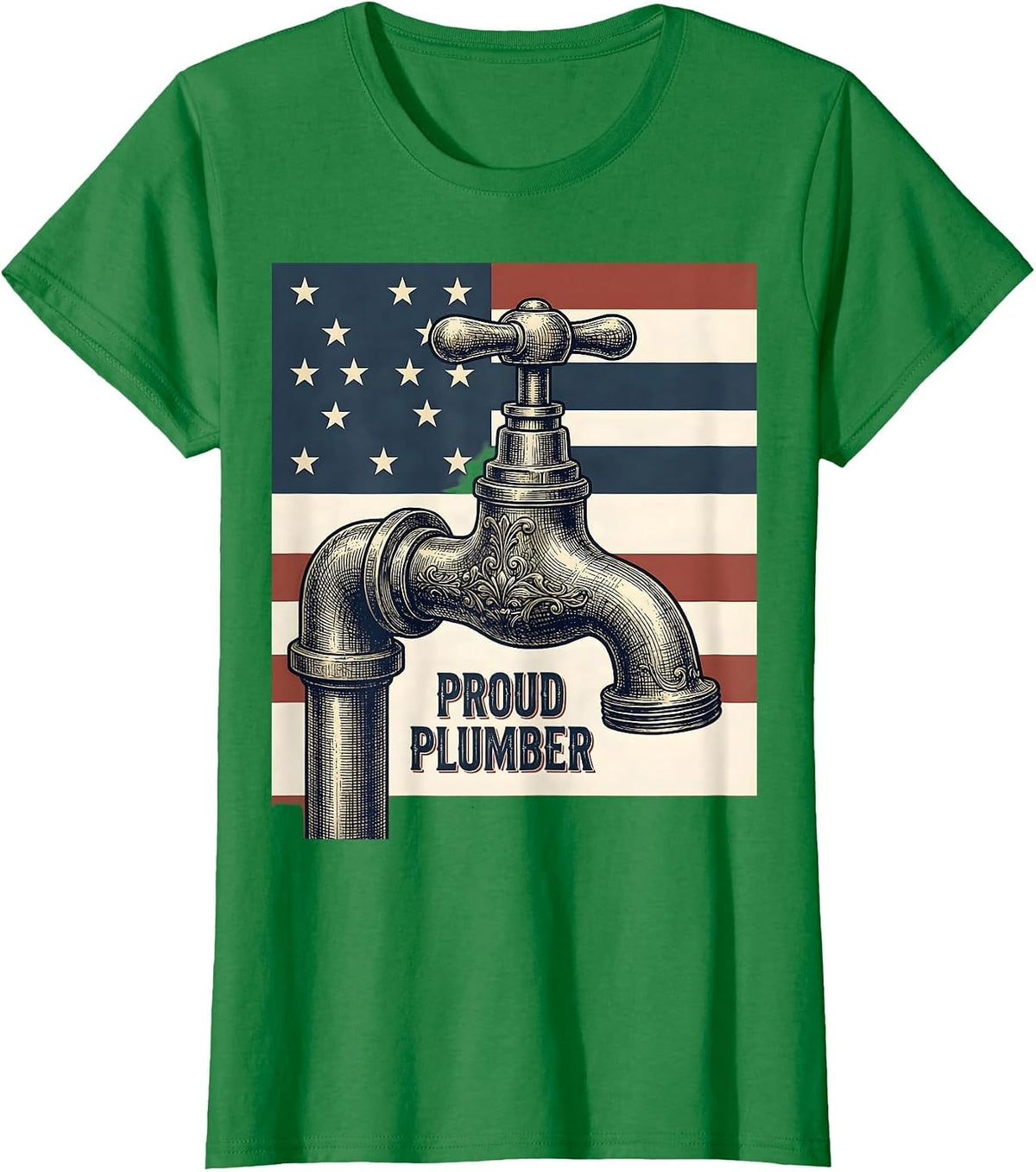 Proud Plumber Vintage American Flag Occupation Pride T-Shirt - Kelly Green