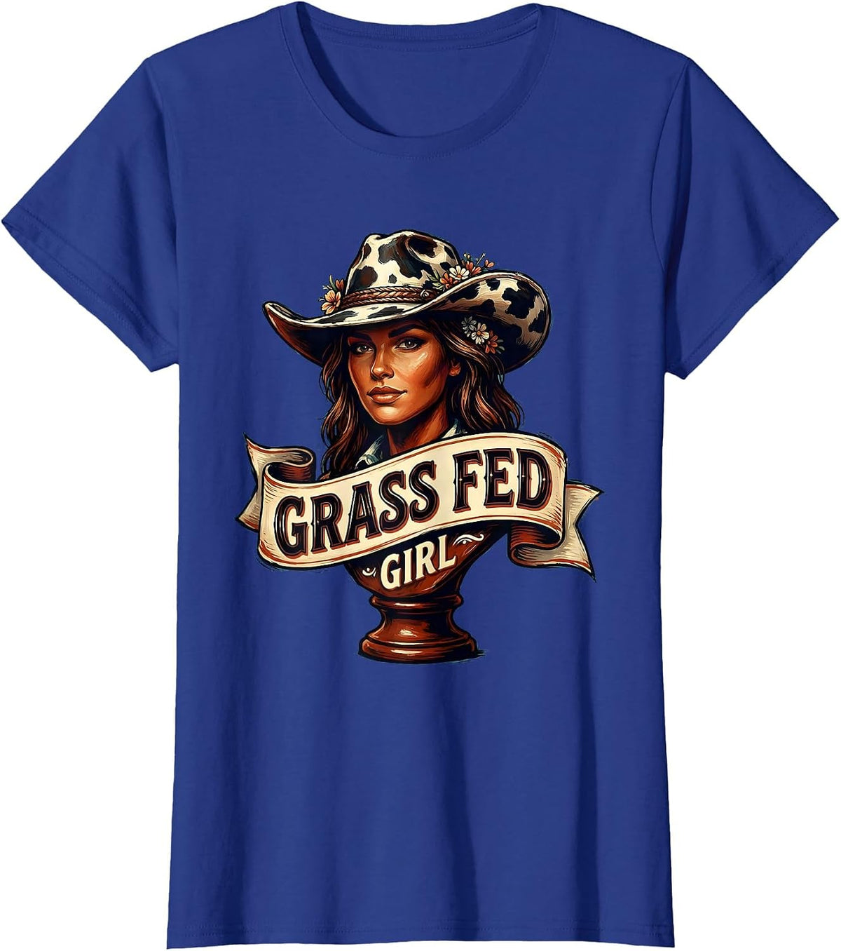Women's Grass Fed Girl Funny Cow Lover Design T-Shirt - Royal Blue