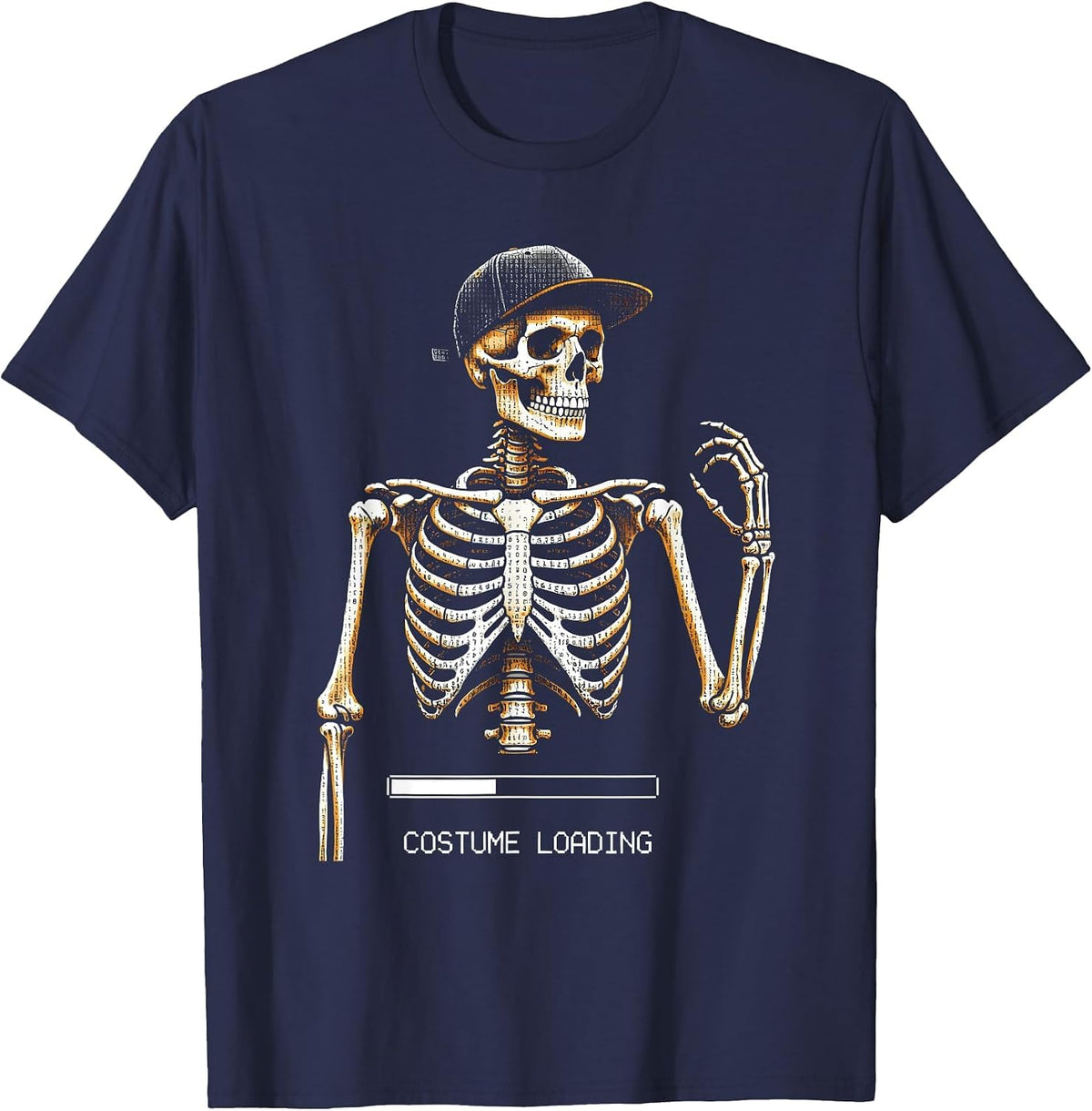 Men's Costume Loading Ascii Terminal Art Punk Rock Skeleton Bruh T-Shirt - Navy Blue