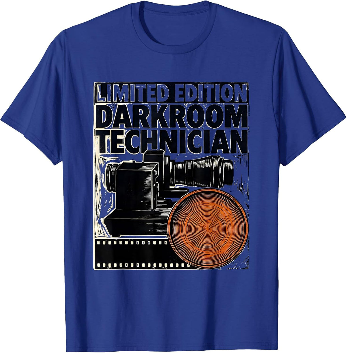 Limited Edition Darkroom Technician Linocut Photography T-Shirt - Royal Blue