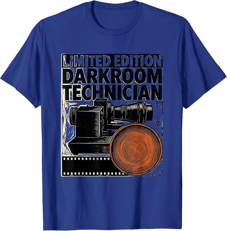 Limited Edition Darkroom Technician Linocut Photography T-Shirt - Royal Blue