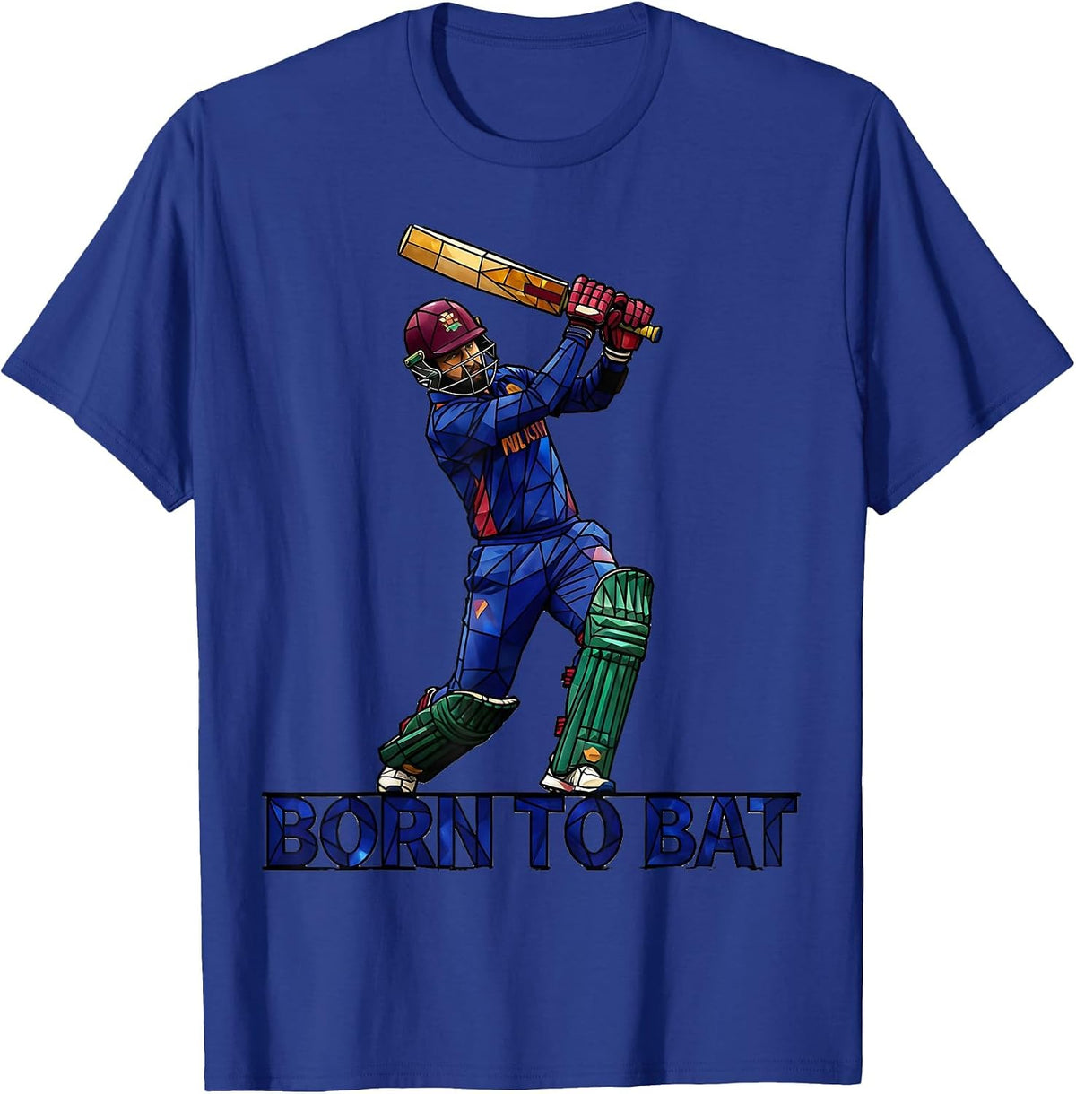 Men's Born to Bat Cricket Life Inspirational Design T-Shirt - Royal Blue