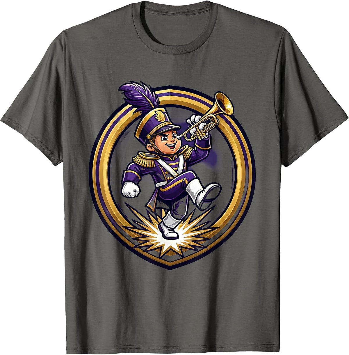 HBCU Kids Trumpet Step Show Illustration T-Shirt - Asphalt Grey
