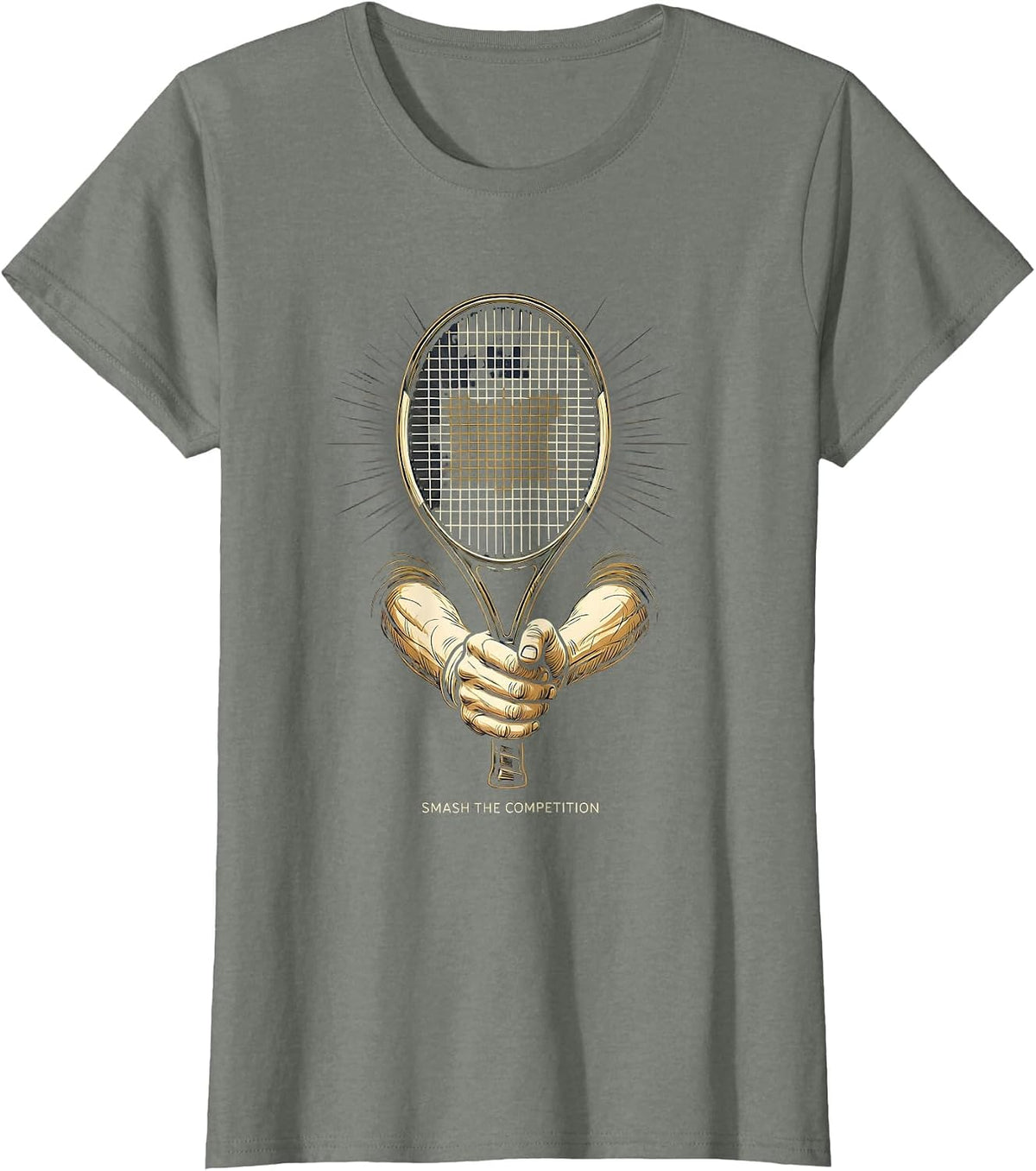 Smash the Competition Tennis Graphic Design T-Shirt - Olive Heather