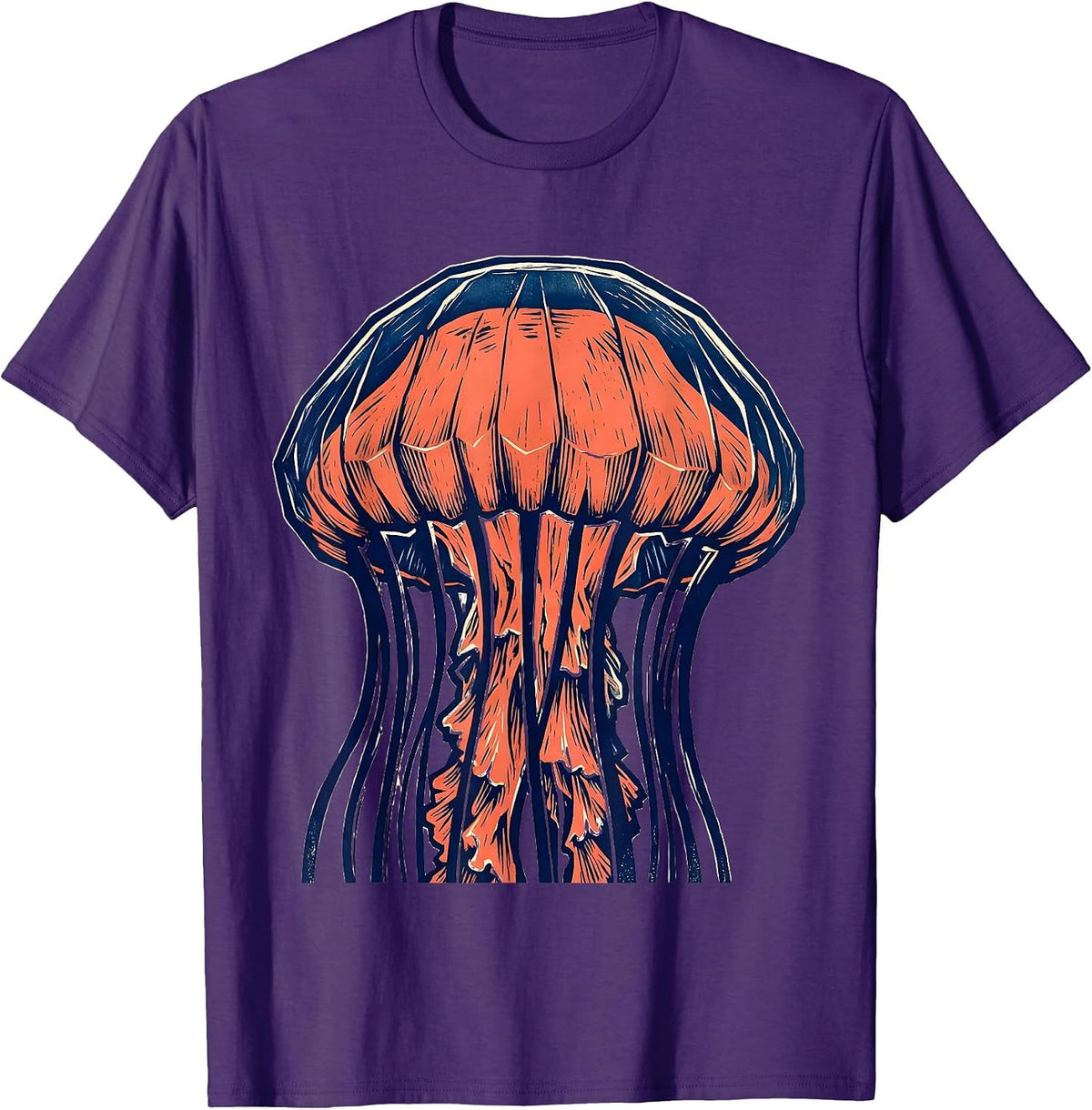 Men's Angular Jellyfish Linocut Ocean Animal Lover Art T-Shirt - Purple