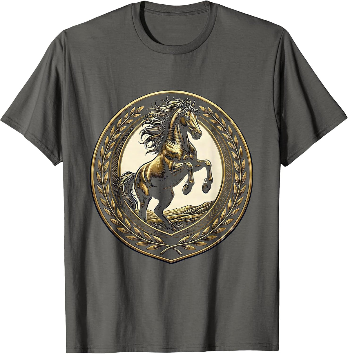 Dominant Stallion Rearing Up on Hilltop T-Shirt - Asphalt Grey