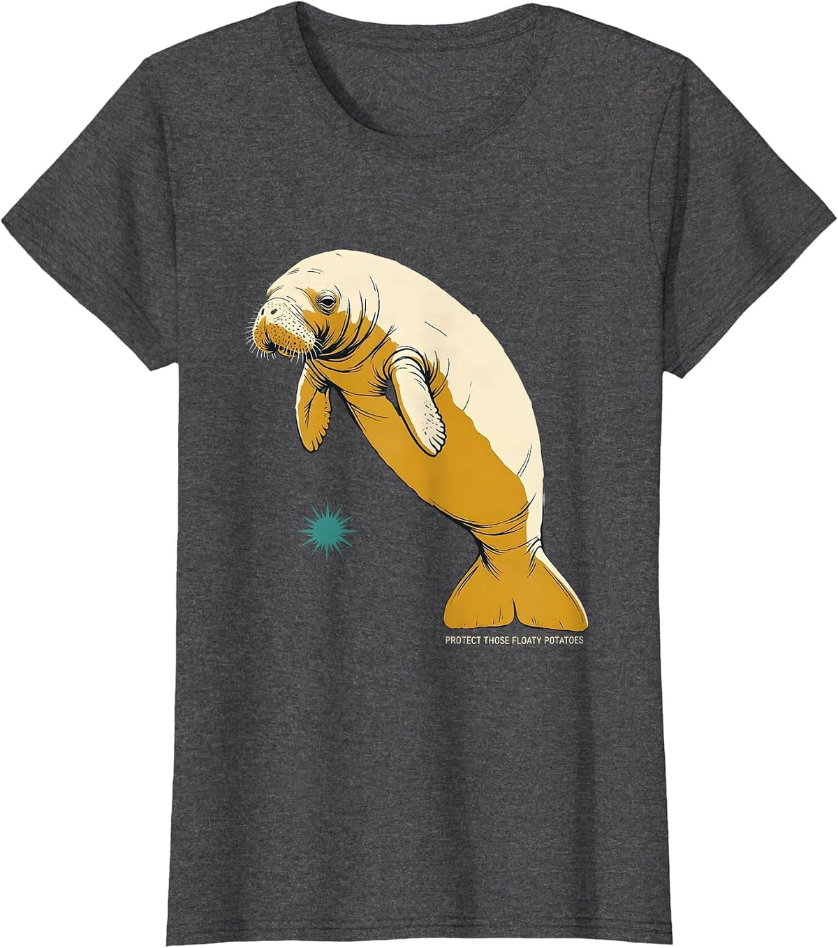 Women's Protect Those Floaty Potatoes Funny Manatee Sea Animal Lover T-Shirt - Dark Heather Grey