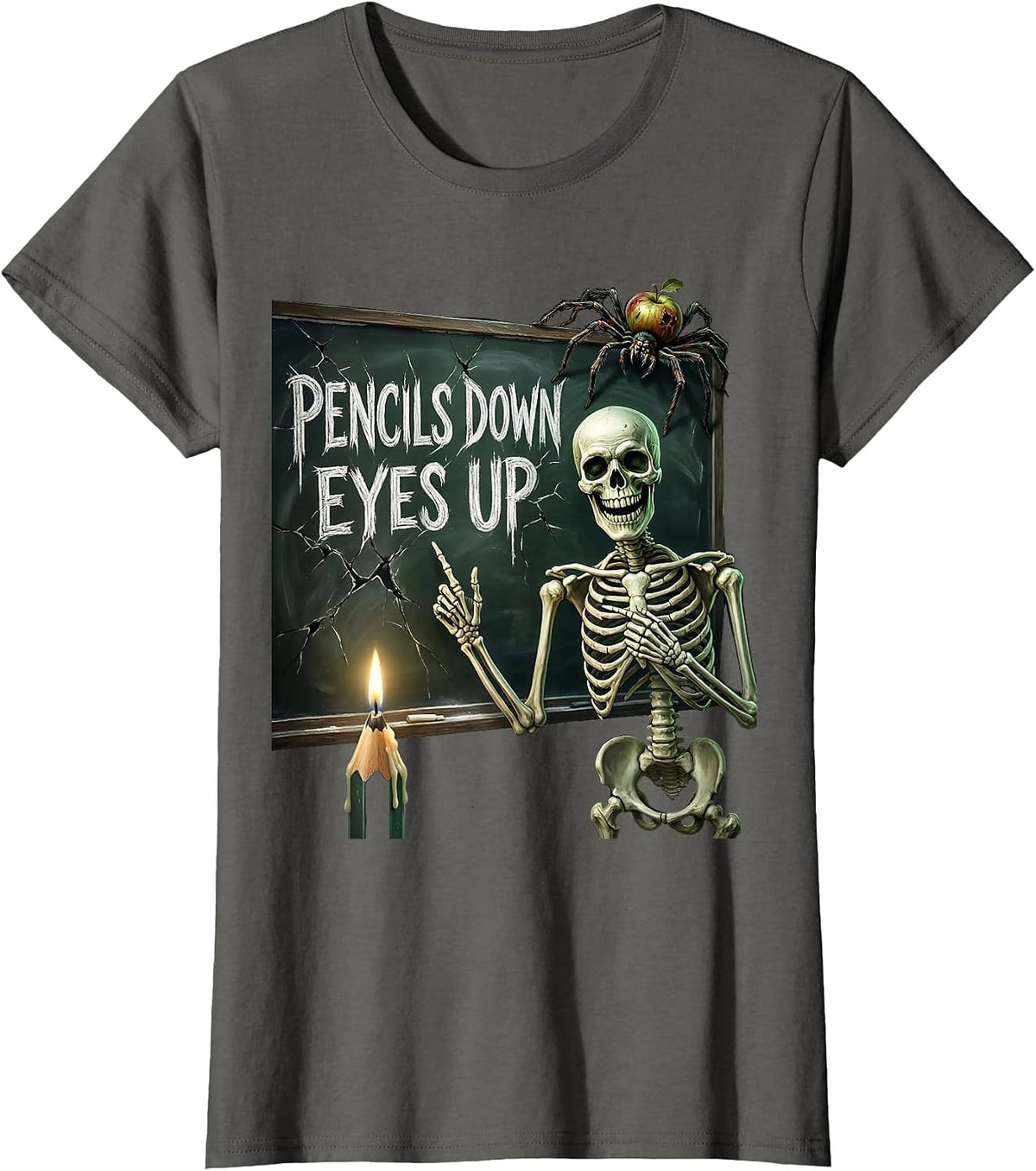 Women's Pencils Down Eyes Up Third Grade Teacher Design T-Shirt - Asphalt Grey