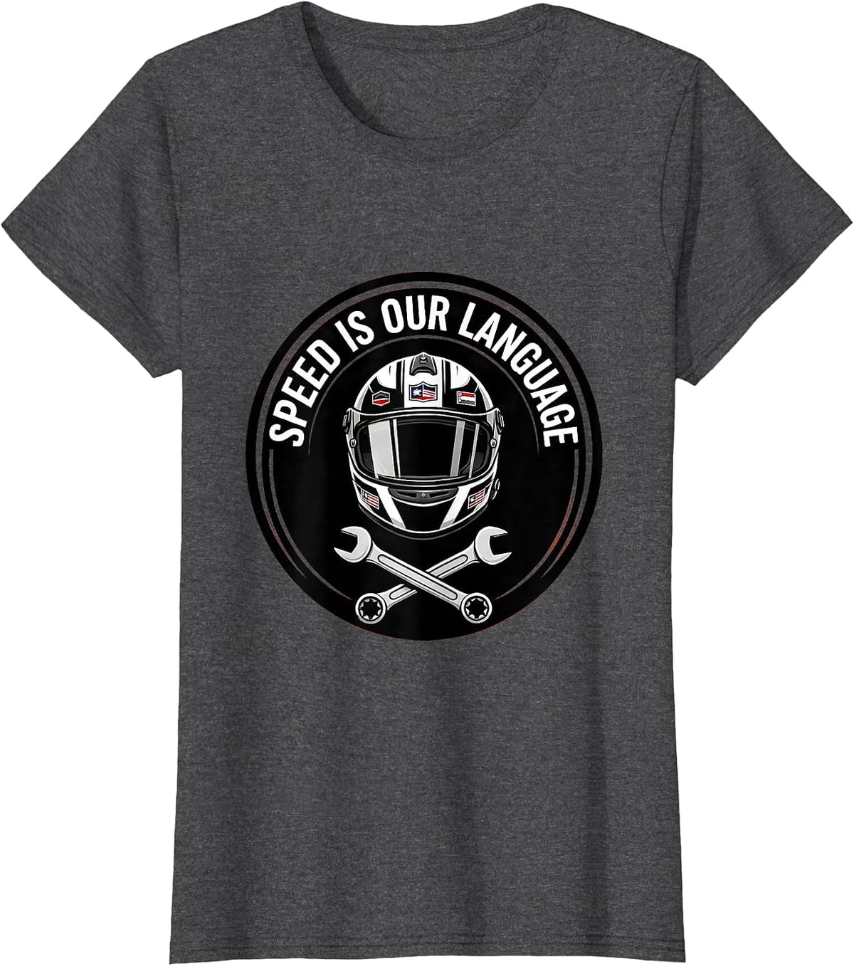 Women's Speed Is Our Language Pit Crew Racing Design T-Shirt - Dark Heather Grey