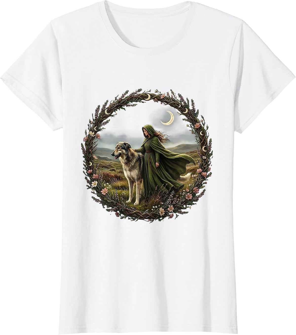 Irish Wolfhound and Moorland Companion Design T-Shirt - White