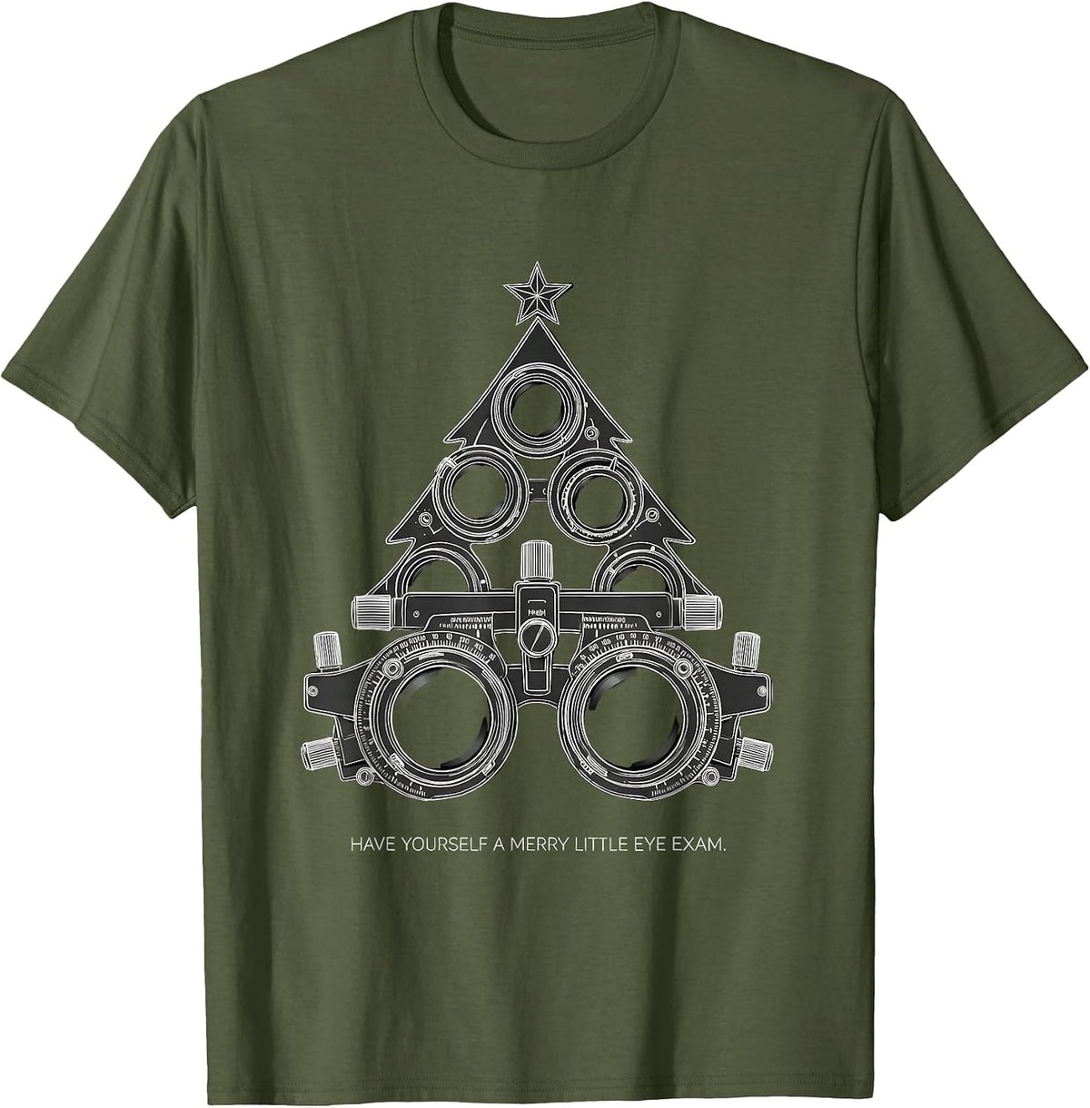 Have Yourself a Merry Little Eye Exam Funny Optometry T-Shirt - Olive Green
