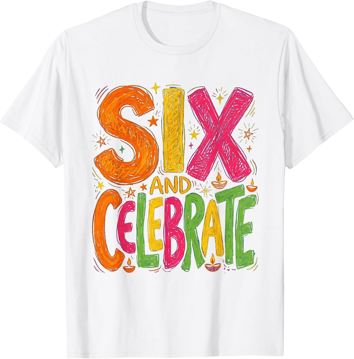 Men's Six and Celebrate Diwali Cricket Bat Diya Design T-Shirt - White