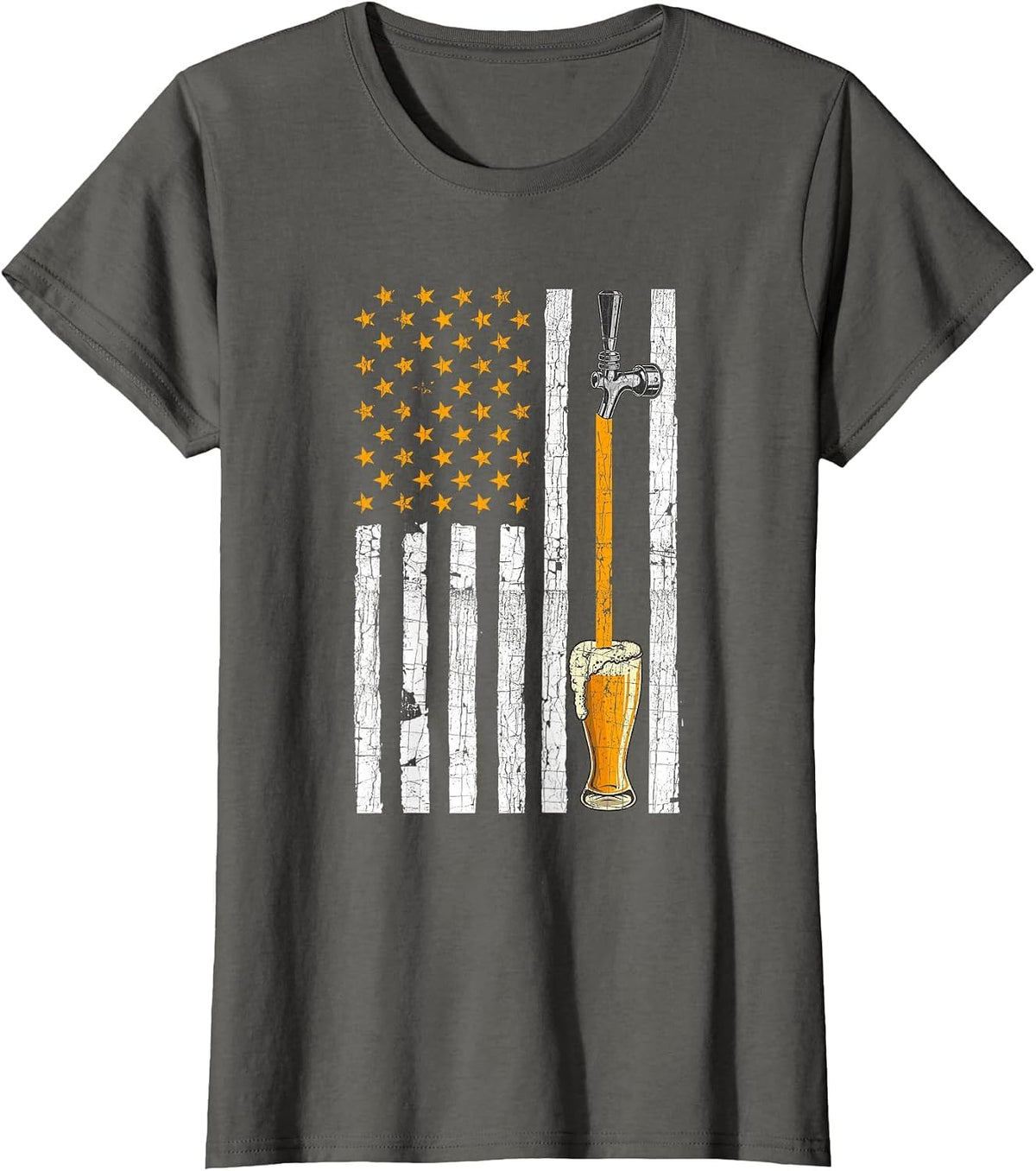 American Flag Beer Tap Funny Humorous Beer Lover 4th of July T-Shirt - Asphalt Grey
