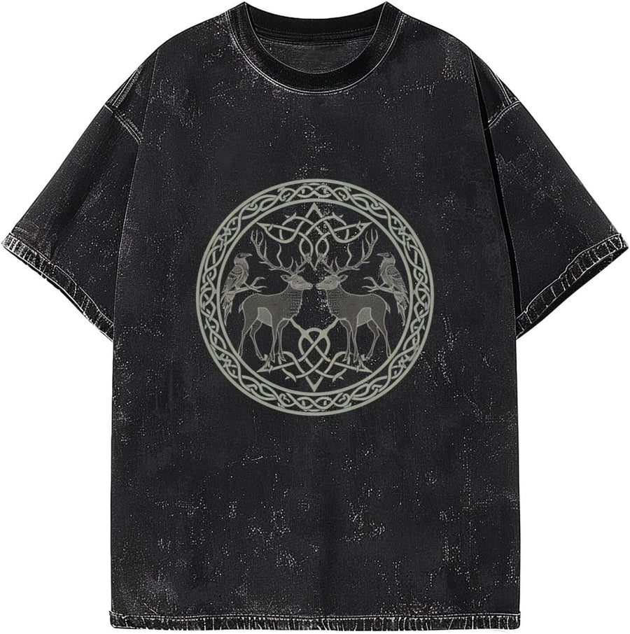 Men Oversized T Shirts Vintage Tee Loose Fit Short Sleeve Casual Streetwear Baggy Washed Unisex Tops - Two Stags Bird